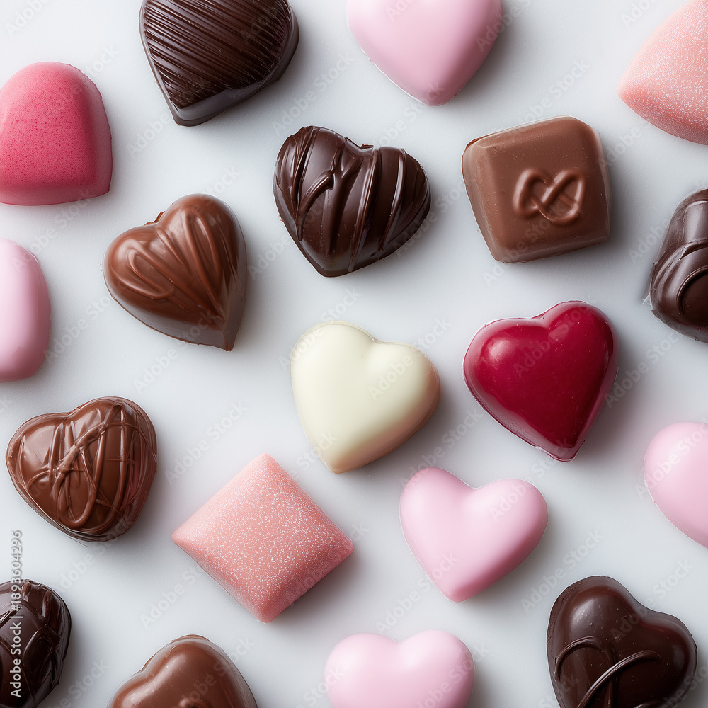Fototapeta premium Colorful heart shaped chocolates for Valentine's Day gift 