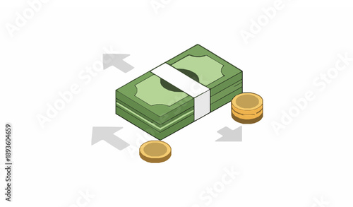 Title
Moneyback concept vector with green dollar banknote stack arrows and coins modern cartoon EPS 10