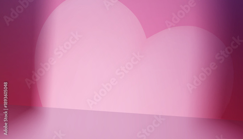Pink background,Love heart shape on pink wall studio room with spotlights,Heart shadow on podium 3d for Valentines product presentation,Backdrop Display mock up stage stand show for Mothers day card	