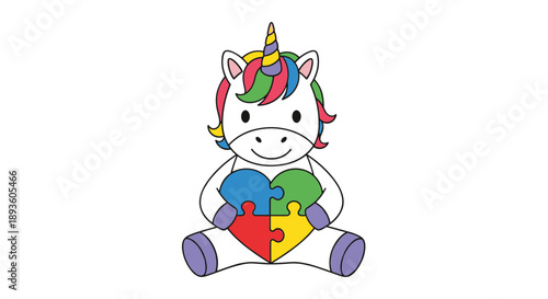 Autism Awareness Unicorn with Puzzle Piece
