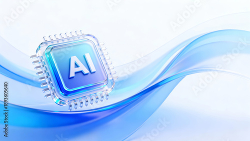 AI chip with blue wave background representing artificial intelligence technology