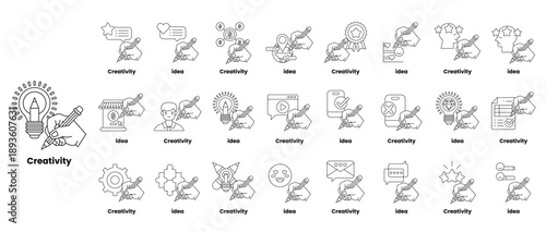 The drawings are all different and include things like a light bulb, a pencil