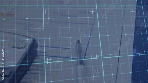 Camera moving down right highlighting pencil pointing at trend line and numeric keys under grid