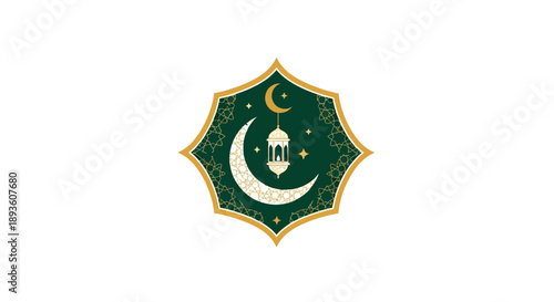 Islamic Symbol Whisk Design with Crescent Moon and Stars in Gold Outline