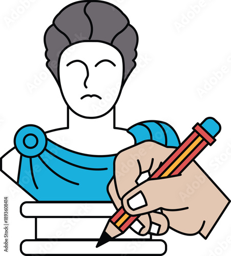 A man is drawing a statue with a pencil