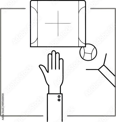 Referee Hand Signaling Football Penalty During MatchLine Drawing Line Vector Illustration