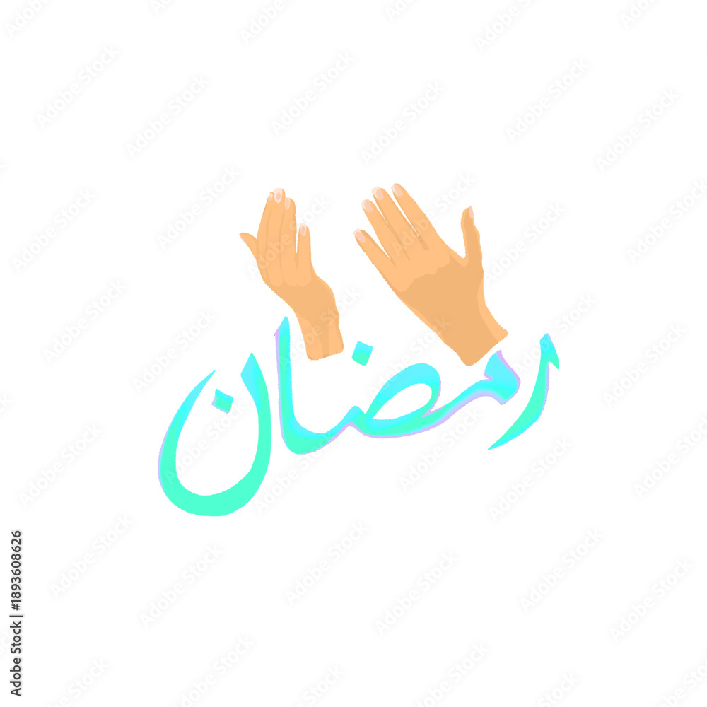 Obraz premium icon of a woman's hands praying with Ramadan Arabic calligraphy writing