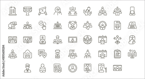 Collection of diverse line art icons representing business and technology