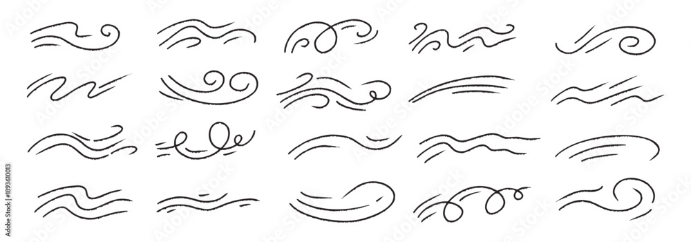 Fototapeta premium Winter wind breeze doodle icon showing air flow and swirl speed.