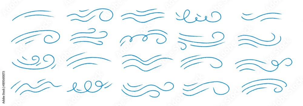 Obraz premium Air flow and wind breeze doodle with hand drawn speed swirls.