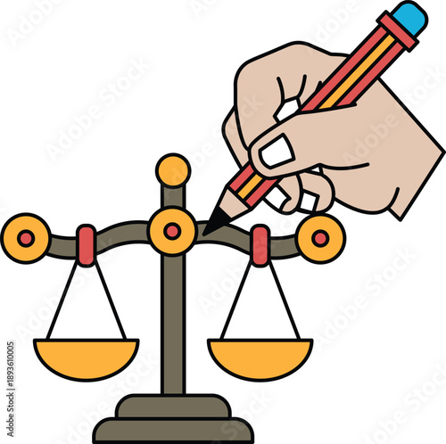 A hand is drawing a pencil on a scale