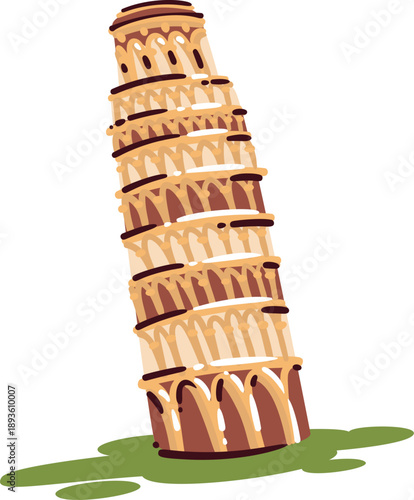 Leaning Tower of Pisa landmark, famous Italian architecture symbol. Pisa tower travel icon, cultural monument, cartoon vector illustration.