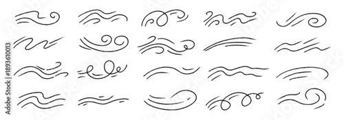 Winter wind breeze doodle icon showing air flow and swirl speed.