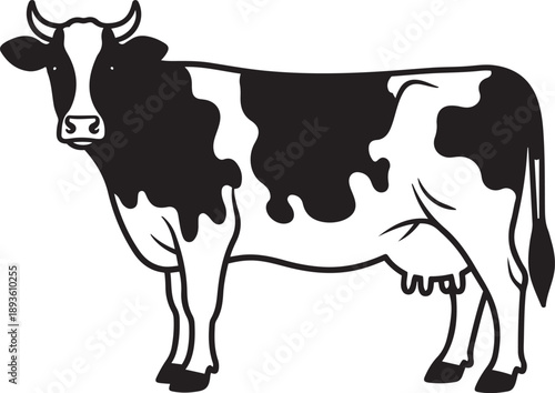 Black and white cow silhouette with horns, flat vector illustration design isolated on a white background.