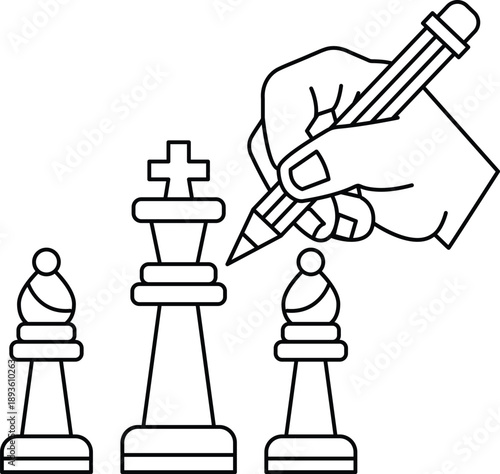 A hand is drawing a chess piece on a board