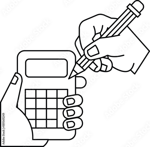 A person is writing on a calculator with a pencil