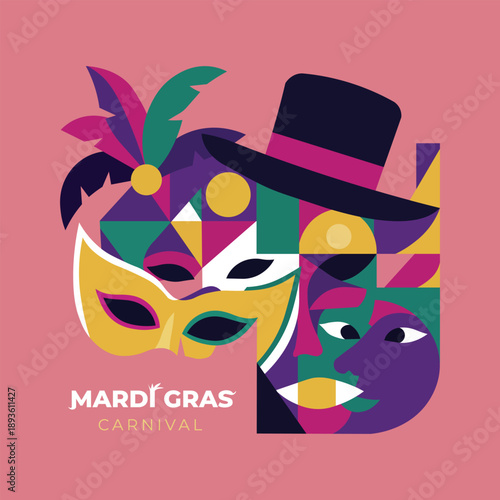2D Flat modern abstract art of Mardi Gras carnival vector illustration