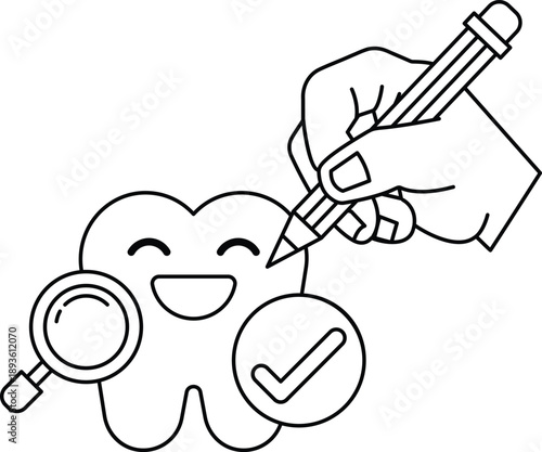 A toothbrush is being used to draw a smiley face on a tooth