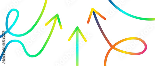 Vibrant arrows pointing upwards in dynamic rainbow colors on white background