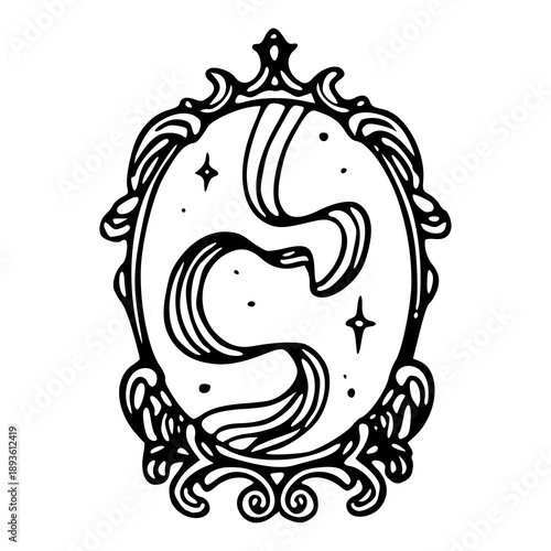 ornate mystical frame with magical swirl and stars line art