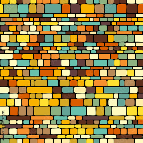 Abstract background with multi coloured hand drawn brick design