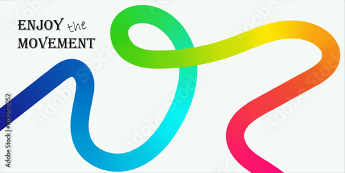 Vibrant gradient ribbon flowing in dynamic motion across white background