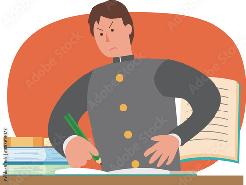 勉強に集中する男子学生