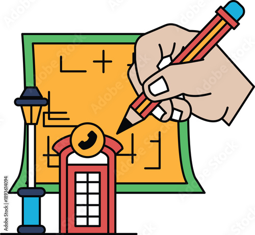 A hand is drawing on a piece of paper with a pencil