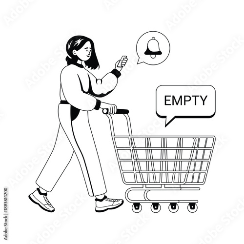 Glyph illustration of a woman using mobile while shopping, premium vector