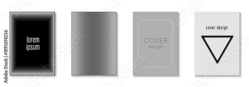 1980 Cover Set. Line Greyscale And White  Flyer. Grey Music Template. Summer Art In Minimal Design. Futuristic Elements On Flat Page. Halftone Poster. Black 1980 Cover