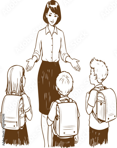 Teacher guiding young students Vector, illustration