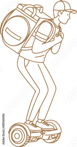 Man riding hoverboard with backpack Vector, illustration