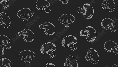 Mushroom Seamless Pattern Hand Drawn Outline Monochrome Background Design
