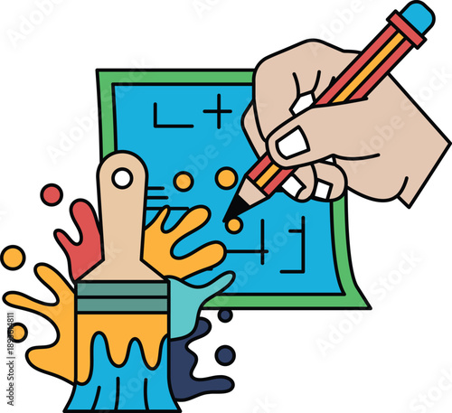 A hand is drawing on a piece of paper with a pencil