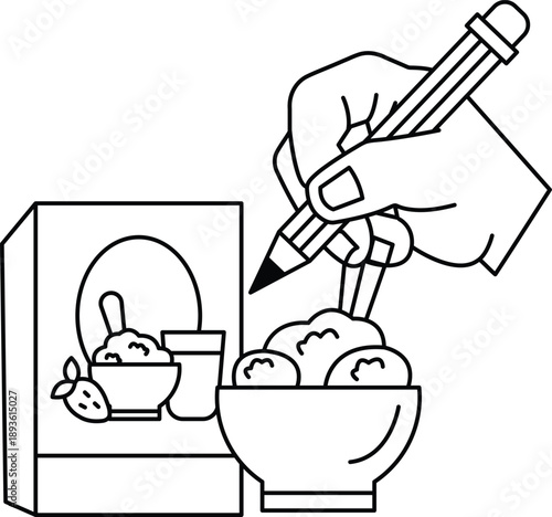 A hand is writing on a box with a pencil