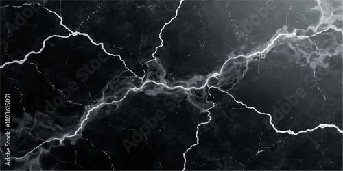 A powerful blue lightning bolt strikes through a dark stormy night sky, flashing with electric energy and bright light during a dangerous nature thunderstorm