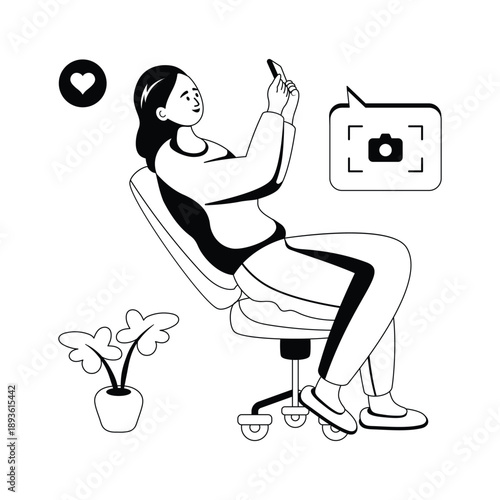 Well designed glyph illustration of woman taking selfie, ready to use vector