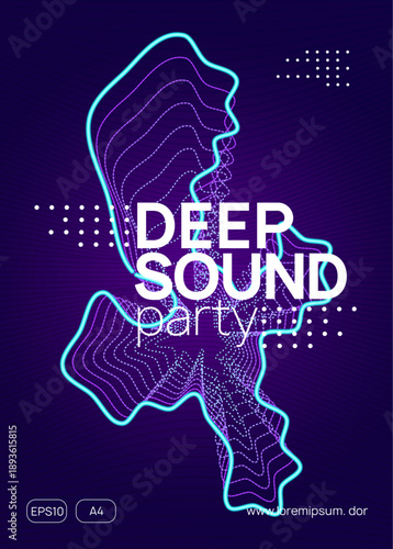 Sound Magazine. Night Club Banner. Dj Electro Element. Electronic Audio Illustration. Trance Cover. Green Party Poster. Violet Discotheque Background. Pink Sound Magazine