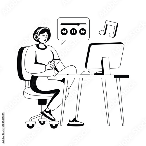 Glyph illustration of a man using mobile phone during office work