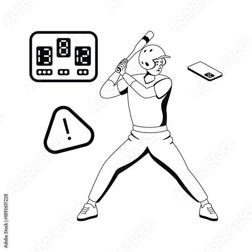 Illustration of a baseball player distracted of phone during field