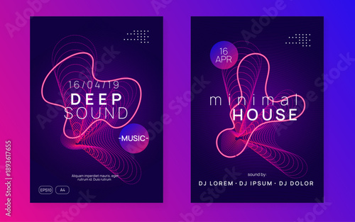 Night Club Design. Concert Invite. Pink Techno Poster. Soundwave Beat Illustration. Sound Trance Element. Dance Set. Blue Discotheque Banner. Violet Night Club Design