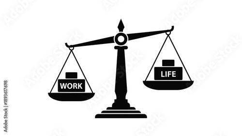 Simple graphic illustration shows that life is currently outweighing the burdens of work on a scale