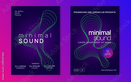 Dance Set. Psychedelic Audio Illustration. Concert Cover. Sound Electro Graphic. Violet Edm Design. Dj Background. Pink Night Club Banner. Green Dance Set