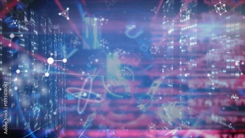 Animation of glowing network of connections over blue background