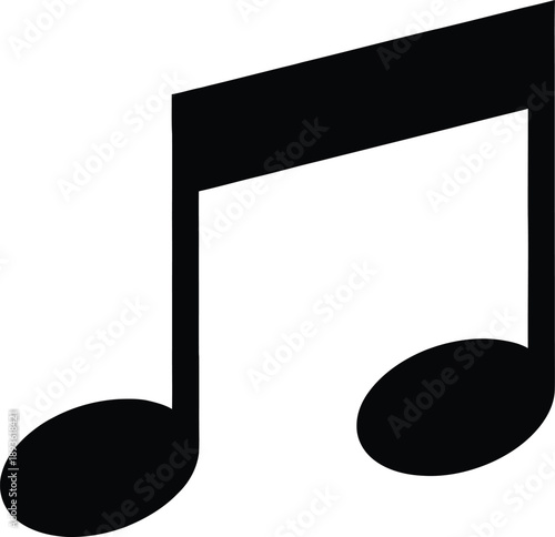Vector illustration of a black double eighth musical note icon, representing melody, rhythm, and sound, perfect for graphic design elements and music-related projects