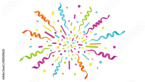 Vibrant colorful confetti and streamers explosion illustration celebrating a festive occasion beautifully