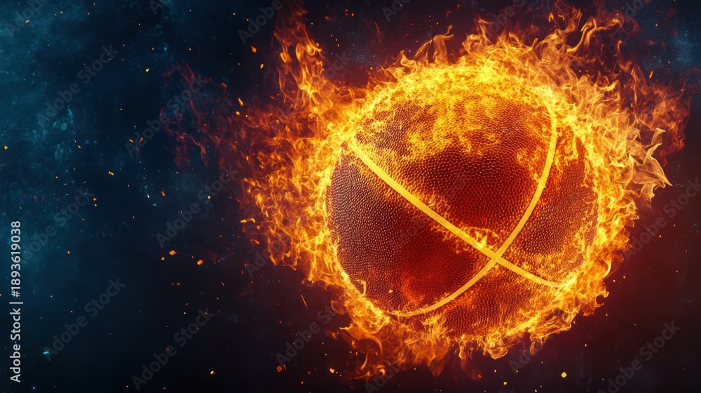 Fototapeta premium Fiery basketball in cosmic backdrop