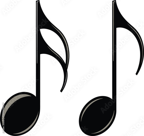 Two black musical notes, an eighth note and a sixteenth note, representing rhythm and melody in music composition and artistic design