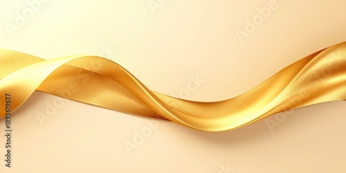 A gold ribbon is curled up and has a shiny, luxurious appearance