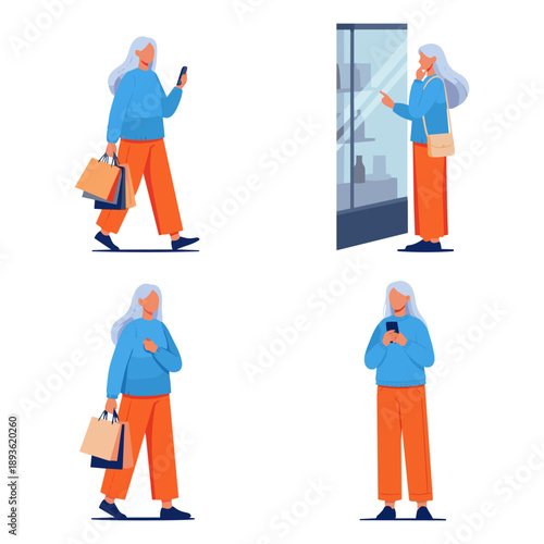 買い物をする女性のイラストセット